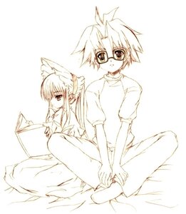 Rating: Safe Score: 0 Tags: 1boy 1girl animal_ears back-to-back book brown_theme cat_ears glasses image long_hair long_sleeves looking_at_viewer monochrome open_book pants reading rozen_maiden sakurada_jun sen_(astronomy) shinku short_hair_with_long_locks short_sleeves simple_background sitting solo User: admin