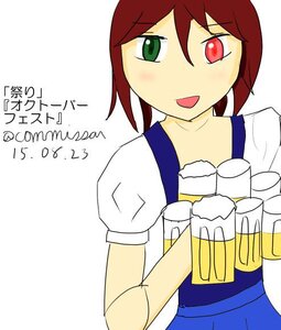 Rating: Safe Score: 0 Tags: 1girl :d green_eyes heterochromia image looking_at_viewer open_mouth red_eyes red_hair sailor_collar short_sleeves simple_background smile solo souseiseki striped white_background white_shirt User: admin