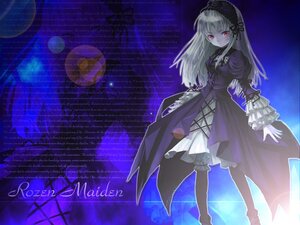 Rating: Safe Score: 0 Tags: 1girl dress flower frills hairband image long_hair long_sleeves looking_at_viewer red_eyes silver_hair solo standing star_(sky) suigintou wings User: admin