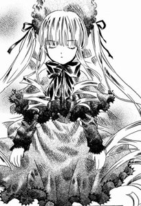 Rating: Safe Score: 0 Tags: 1girl closed_eyes dress greyscale image lace long_hair long_sleeves monochrome ribbon shinku solo very_long_hair User: admin