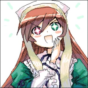 Rating: Safe Score: 0 Tags: 1girl :d apron brown_hair dress green_dress hat head_scarf heterochromia image long_hair open_mouth red_eyes smile solo suiseiseki upper_body User: admin