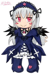 Rating: Safe Score: 3 Tags: 1girl black_wings blush_stickers chibi dress flower frills hairband image long_hair long_sleeves looking_at_viewer pink_eyes rose silver_hair smile solo striped suigintou white_background wings User: admin