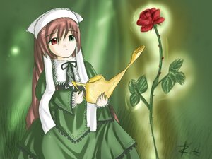 Rating: Safe Score: 0 Tags: 1girl brown_hair dress flower green_dress green_eyes heterochromia holding image long_hair long_sleeves looking_at_viewer red_eyes solo suiseiseki very_long_hair watering_can User: admin