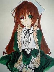 Rating: Safe Score: 0 Tags: 1girl dress frills green_dress green_eyes hat heterochromia image long_hair long_sleeves looking_at_viewer red_eyes simple_background solo suiseiseki very_long_hair white_shirt User: admin