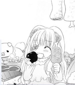 Rating: Safe Score: 0 Tags: 1girl :d blush closed_eyes dress eating food greyscale holding_food image kirakishou long_sleeves monochrome open_mouth smile solo User: admin