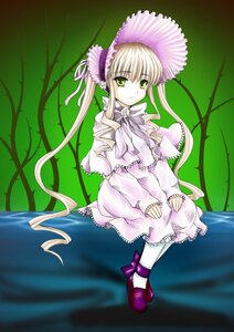 Rating: Safe Score: 0 Tags: 1girl blonde_hair bonnet bow dress frills full_body green_eyes image lolita_fashion long_hair long_sleeves looking_at_viewer pink_bow shinku shoes sitting smile solo twintails very_long_hair white_dress white_legwear User: admin