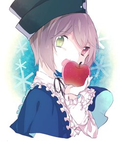Rating: Safe Score: 0 Tags: 1girl apple blue_dress brown_hair capelet food frills fruit green_eyes hat holding holding_food holding_fruit image long_sleeves looking_at_viewer open_mouth short_hair solo souseiseki strawberry striped upper_body User: admin