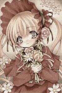 Rating: Safe Score: 0 Tags: 1girl bonnet flower image long_hair long_sleeves looking_at_viewer monochrome rose shinku solo traditional_media upper_body User: admin