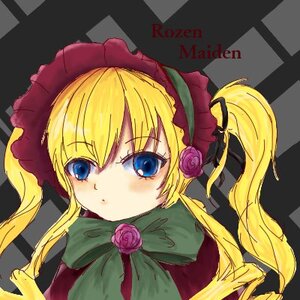 Rating: Safe Score: 0 Tags: 1girl blonde_hair blue_eyes bonnet bow bowtie dress flower green_bow image long_hair looking_at_viewer pink_flower pink_rose rose shinku solo twintails User: admin