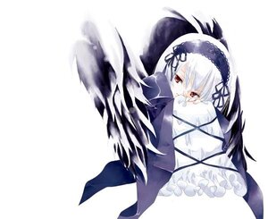 Rating: Safe Score: 0 Tags: 1girl black_ribbon black_wings dress flower frills full_body hairband image long_hair long_sleeves looking_at_viewer red_eyes ribbon rose simple_background solo suigintou white_background wings User: admin