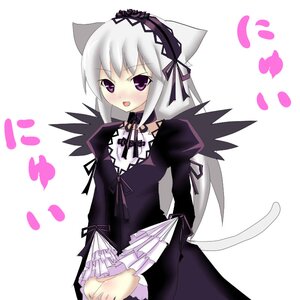 Rating: Safe Score: 0 Tags: 1girl animal_ears blush cat_ears cat_tail dress frills gothic_lolita hairband image lolita_fashion lolita_hairband long_hair long_sleeves open_mouth silver_hair solo striped suigintou tail wings User: admin