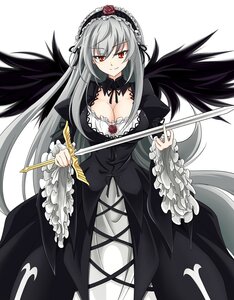 Rating: Safe Score: 0 Tags: 1girl black_wings breasts cleavage dress flower frills hairband image large_breasts long_hair long_sleeves looking_at_viewer red_eyes rose silver_hair smile solo suigintou sword weapon white_background wings User: admin