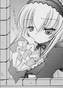 Rating: Safe Score: 0 Tags: 1girl brick_wall chain-link_fence dress eyebrows_visible_through_hair fence frills greyscale hairband image long_hair looking_at_viewer monochrome solo suigintou tile_floor tile_wall tiles User: admin