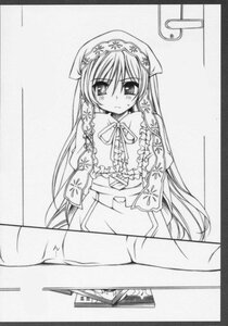 Rating: Safe Score: 0 Tags: 1girl blush dress greyscale image long_hair long_sleeves looking_at_viewer monochrome photo solo suiseiseki traditional_media very_long_hair User: admin