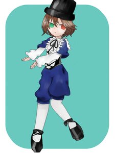 Rating: Safe Score: 0 Tags: brown_hair full_body green_eyes hat heterochromia image long_sleeves looking_at_viewer pantyhose red_eyes ribbon shoes shorts solo souseiseki standing top_hat white_legwear User: admin