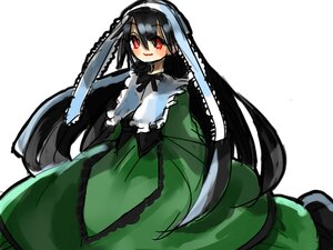 Rating: Safe Score: 0 Tags: 1girl black_hair dress image long_hair long_sleeves looking_at_viewer puffy_sleeves red_eyes ribbon smile solo suiseiseki very_long_hair white_background User: admin