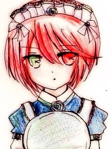 Rating: Safe Score: 0 Tags: 1girl green_eyes image looking_at_viewer maid_headdress pink_hair red_eyes rose short_hair simple_background solo souseiseki traditional_media upper_body white_background User: admin
