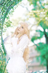 Rating: Safe Score: 0 Tags: 1girl blonde_hair blue_eyes blurry blurry_background blurry_foreground depth_of_field dress flower frills hands_on_own_face kirakishou lips long_hair long_sleeves solo white_dress User: admin