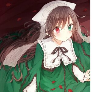 Rating: Safe Score: 0 Tags: 1girl bangs brown_hair dress eyebrows_visible_through_hair frills green_dress green_eyes head_scarf heterochromia image long_hair long_sleeves looking_at_viewer petals red_eyes ribbon solo suiseiseki very_long_hair User: admin