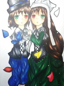 Rating: Safe Score: 0 Tags: 2girls blush brown_hair dress green_dress green_eyes hat heart heterochromia image long_hair long_sleeves looking_at_viewer multiple_girls pair petals red_eyes short_hair siblings sisters souseiseki suiseiseki top_hat traditional_media twins User: admin