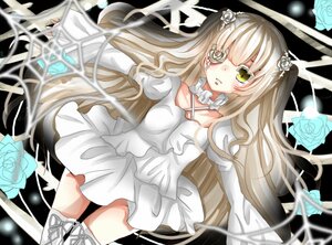 Rating: Safe Score: 0 Tags: 1girl black_rose blonde_hair blue_flower blue_rose blurry boots depth_of_field dress eyepatch flower hair_flower hair_ornament image kirakishou long_hair rose solo thigh_boots thighhighs thorns two_side_up very_long_hair vines white_flower white_rose User: admin