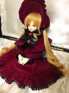 Rating: Safe Score: 0 Tags: 1girl blonde_hair blue_eyes bonnet bow doll dress flower frills long_hair long_sleeves red_dress rose shinku sitting solo twintails very_long_hair User: admin