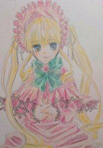 Rating: Safe Score: 0 Tags: 1girl blonde_hair blue_eyes bonnet bow bowtie colored_pencil_(medium) dress drill_hair flower frills image long_hair long_sleeves looking_at_viewer marker_(medium) photo pink_bow shinku simple_background solo traditional_media twin_drills twintails watercolor_(medium) white_background User: admin