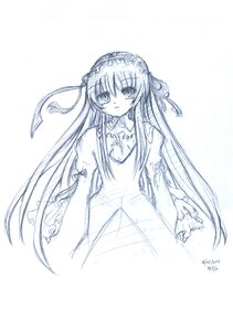 Rating: Safe Score: 0 Tags: 1girl dress hairband image lolita_hairband long_hair long_sleeves looking_at_viewer monochrome ribbon simple_background sketch solo suigintou very_long_hair white_background User: admin