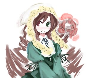 Rating: Safe Score: 0 Tags: 1girl black_ribbon blush brown_hair dress drill_hair flat_chest frills green_dress green_eyes hat heterochromia image lolita_fashion long_hair long_sleeves looking_at_viewer open_mouth red_eyes rozen_maiden simple_background solo suiseiseki twin_drills twintails ushiki_yoshitaka very_long_hair white_background User: admin