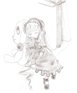 Rating: Safe Score: 0 Tags: 1girl closed_eyes dress drill_hair hairband image lolita_fashion long_hair long_sleeves monochrome shinku sitting sleeping solo striped stuffed_animal stuffed_bunny very_long_hair User: admin