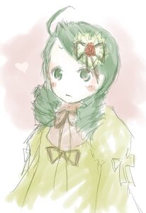 Rating: Safe Score: 0 Tags: 1girl ahoge blush dress flower green_eyes green_hair heart image kanaria long_sleeves ribbon simple_background solo upper_body yellow_dress User: admin