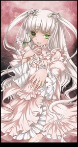 Rating: Safe Score: 0 Tags: 1girl bare_shoulders commentary_request doll_joints dress eyepatch finger_to_mouth flower frills green_eyes hair_ornament highres image jewelry joints kirakishou letterboxed long_hair mtyy photoshop_(medium) pillarboxed ring rose rozen_maiden solo twintails very_long_hair white_hair User: admin