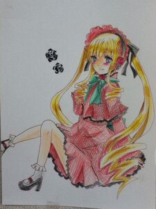 Rating: Safe Score: 0 Tags: 1girl blonde_hair blue_eyes blush bonnet bow bowtie colored_pencil_(medium) dress full_body image long_hair long_sleeves looking_at_viewer marker_(medium) photo red_dress shikishi shinku shoes sidelocks simple_background sitting solo traditional_media twintails watercolor_(medium) white_legwear User: admin