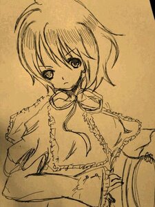 Rating: Safe Score: 0 Tags: 1girl alice_margatroid capelet frills image long_sleeves looking_at_viewer monochrome short_hair simple_background solo souseiseki traditional_media User: admin