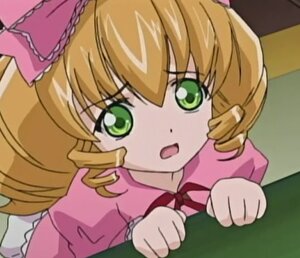 Rating: Safe Score: 0 Tags: 1girl blonde_hair blurry blurry_foreground bow clenched_hands depth_of_field dress drill_hair frills green_eyes hina_ichigo hinaichigo image long_sleeves open_mouth pink_bow pink_dress solo table User: admin