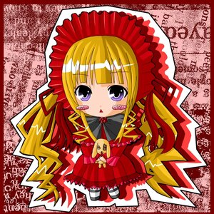 Rating: Safe Score: 0 Tags: 1girl blonde_hair blush blush_stickers bonnet bow chibi dress drill_hair frills image long_hair long_sleeves looking_at_viewer purple_eyes red_dress shinku solo triangle_mouth twintails User: admin