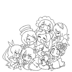 Rating: Safe Score: 0 Tags: 6+girls chibi greyscale hat image long_hair monochrome multiple multiple_girls open_mouth short_hair smile tagme white_background User: admin