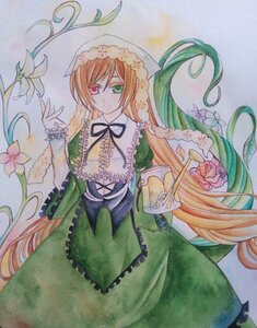 Rating: Safe Score: 0 Tags: 1girl dress flower frills green_dress green_eyes head_scarf heterochromia image long_hair long_sleeves looking_at_viewer marker_(medium) red_eyes solo suiseiseki traditional_media very_long_hair watercolor_(medium) watering_can User: admin