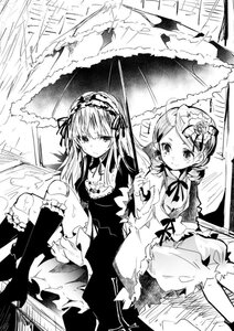 Rating: Safe Score: 0 Tags: 2girls bloomers boots closed_mouth dress flower gothic_lolita greyscale hairband holding_umbrella image joints kanaria kneehighs lolita_fashion lolita_hairband long_hair looking_at_viewer monochrome multiple_girls outdoors pair parasol rain ribbon shared_umbrella sitting smile suigintou torn_clothes twintails umbrella User: admin