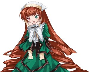 Rating: Safe Score: 0 Tags: 1girl :d brown_hair dress drill_hair frills green_dress green_eyes hat heterochromia image long_hair long_sleeves looking_at_viewer open_mouth red_eyes simple_background smile solo suiseiseki twin_drills very_long_hair white_background User: admin