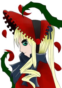 Rating: Safe Score: 0 Tags: 1girl blonde_hair flower green_eyes image long_hair looking_at_viewer petals profile red_flower red_rose rose rose_petals shinku simple_background smile solo striped white_background User: admin