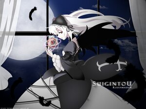 Rating: Safe Score: 0 Tags: 1girl black_dress black_ribbon black_wings copyright_name dress feathers flower frilled_sleeves frills full_moon hairband image juliet_sleeves lolita_hairband long_hair long_sleeves moon night puffy_sleeves red_eyes ribbon rose silver_hair sky solo suigintou very_long_hair window wings User: admin