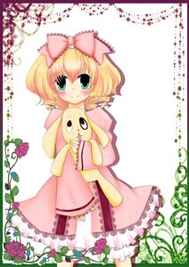 Rating: Safe Score: 0 Tags: 1girl blonde_hair blush bow dress flower frills green_eyes hair_bow hina_ichigo hinaichigo image pink_bow pink_dress pink_flower pink_rose red_flower red_rose rose short_hair smile solo stuffed_animal User: admin