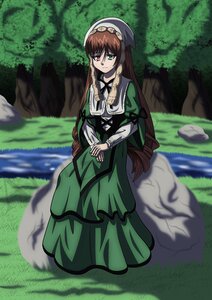 Rating: Safe Score: 0 Tags: 1girl blurry brown_hair dress grass green_dress green_eyes hairband heterochromia image long_hair long_sleeves looking_at_viewer outdoors red_eyes solo suiseiseki very_long_hair User: admin