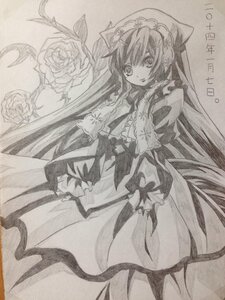 Rating: Safe Score: 0 Tags: 1girl bow detached_sleeves dress flower frills graphite_(medium) greyscale hair_tubes hakurei_reimu image long_hair looking_at_viewer monochrome rose solo suiseiseki traditional_media very_long_hair User: admin