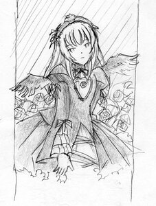 Rating: Safe Score: 0 Tags: 1girl dress flower greyscale hairband image long_hair long_sleeves monochrome ribbon rose simple_background solo suigintou very_long_hair wings User: admin