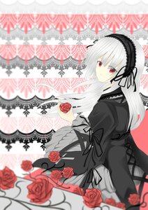 Rating: Safe Score: 0 Tags: 1girl black_dress black_ribbon black_rose blurry blurry_foreground closed_mouth depth_of_field dress eyebrows_visible_through_hair flower frills gothic_lolita hairband holding_flower image lolita_fashion long_hair long_sleeves looking_at_viewer pink_rose purple_rose red_eyes red_flower red_rose ribbon rose rose_petals solo suigintou thorns very_long_hair white_hair white_rose User: admin