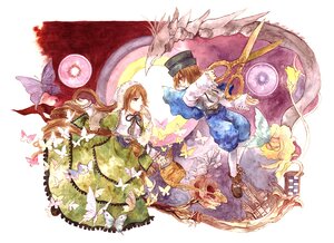 Rating: Safe Score: 0 Tags: 1boy 2girls blue_butterfly brown_hair bug butterfly commentary_request dress dual_persona flower hairband hat image insect long_hair multiple_girls pair pantyhose photoshop_(medium) red_eyes rozen_maiden scissors shiroma_(mamiko) short_hair siblings sisters souseiseki suiseiseki traditional_media twins watering_can User: admin