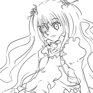 Rating: Safe Score: 0 Tags: 1girl bangs blush dress eyebrows_visible_through_hair eyepatch flower frills greyscale image kirakishou lineart long_hair long_sleeves looking_at_viewer monochrome simple_background smile solo twintails upper_body white_background User: admin