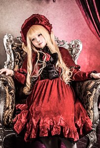 Rating: Safe Score: 0 Tags: 1girl blonde_hair dress lace lolita_fashion long_hair long_sleeves looking_at_viewer pantyhose red_dress shinku solo User: admin